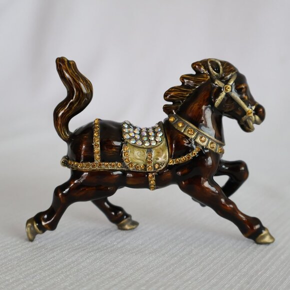 Rhinestone Encrusted -  Enameled Horse Figurine - 4" x 2" - Picture 1 of 11